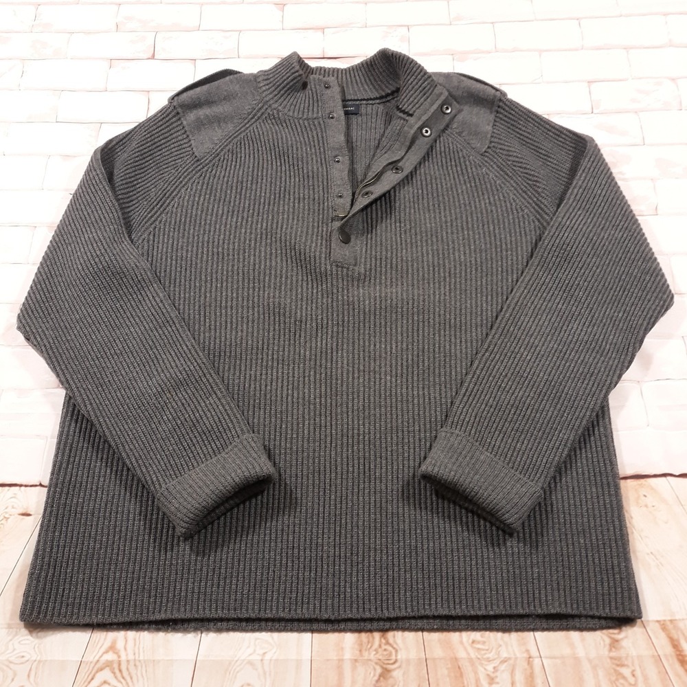 Banana Republic Wool Sweater Mens XL Pullover 1/4 Zip Heavyweight Epaulettes